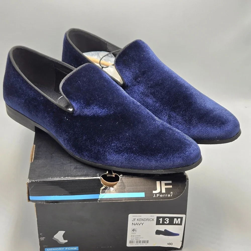 JF J Ferrar Kendrick Mens 13M Navy Dress Shoes Velvet Slip On‎